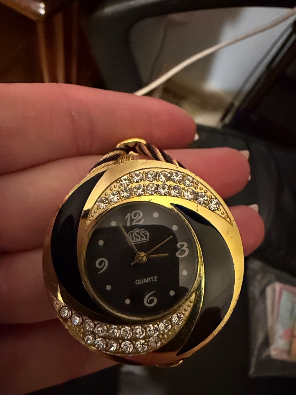 Gold Crystal Accent Mini Quartz Watch Ring